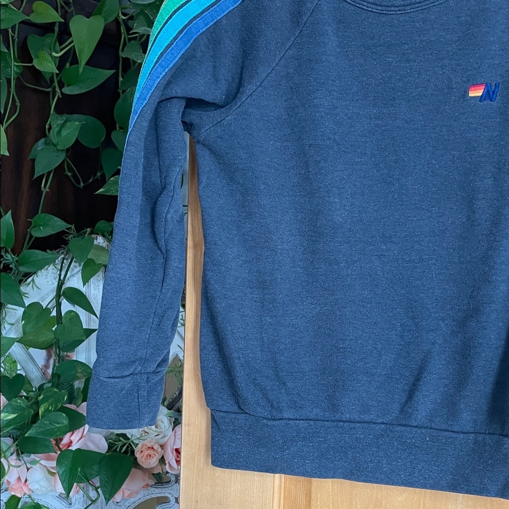 Aviator Nation Kids Sweatshirt with Teal & Blue Green Shoulder Stripes 12 - Picture 3 of 9